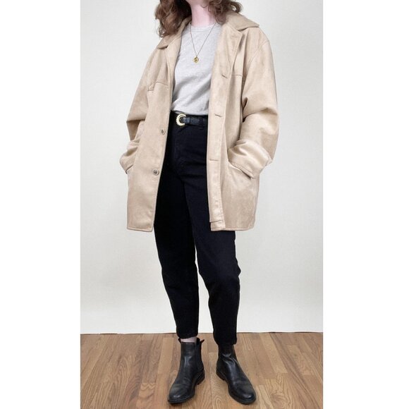 Vintage Emporio Armani Suede Faux Leather Oversized Jacket Coat Relaxed Fit Y2K - Picture 2 of 6